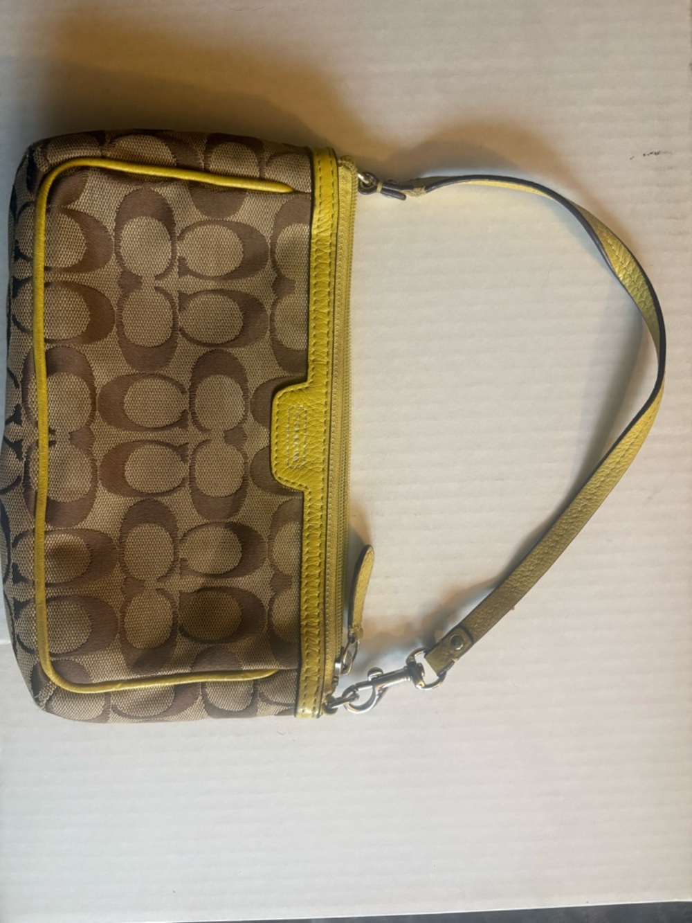 Coach Signature Canvas Wristlet with Yellow Trim